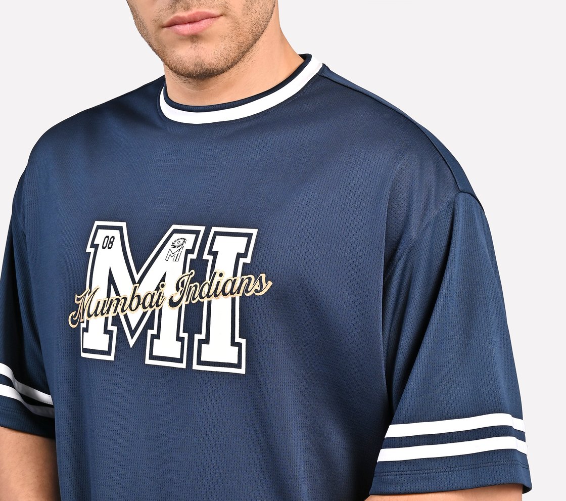 MUMBAI INDIANS: MESH T-SHIRT, NAVY/PERIWINKLE