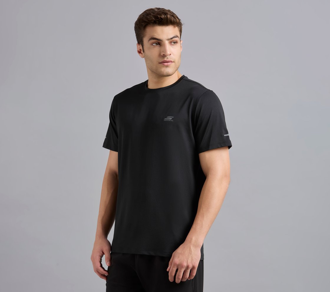 SKECHERS BACK LOGO TEE, BLACK Apparel Top View