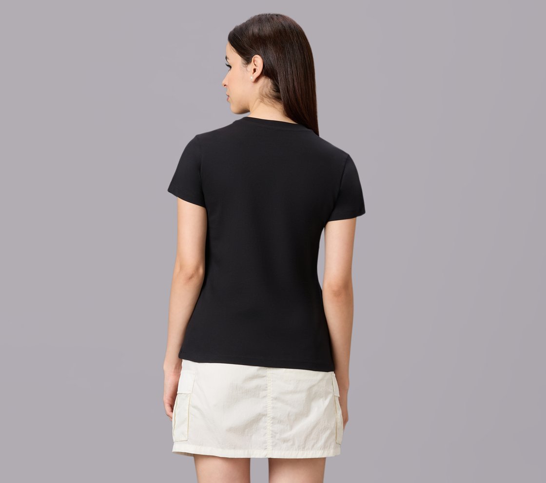 FLORAL FOIL PRINT TEE, BLACK