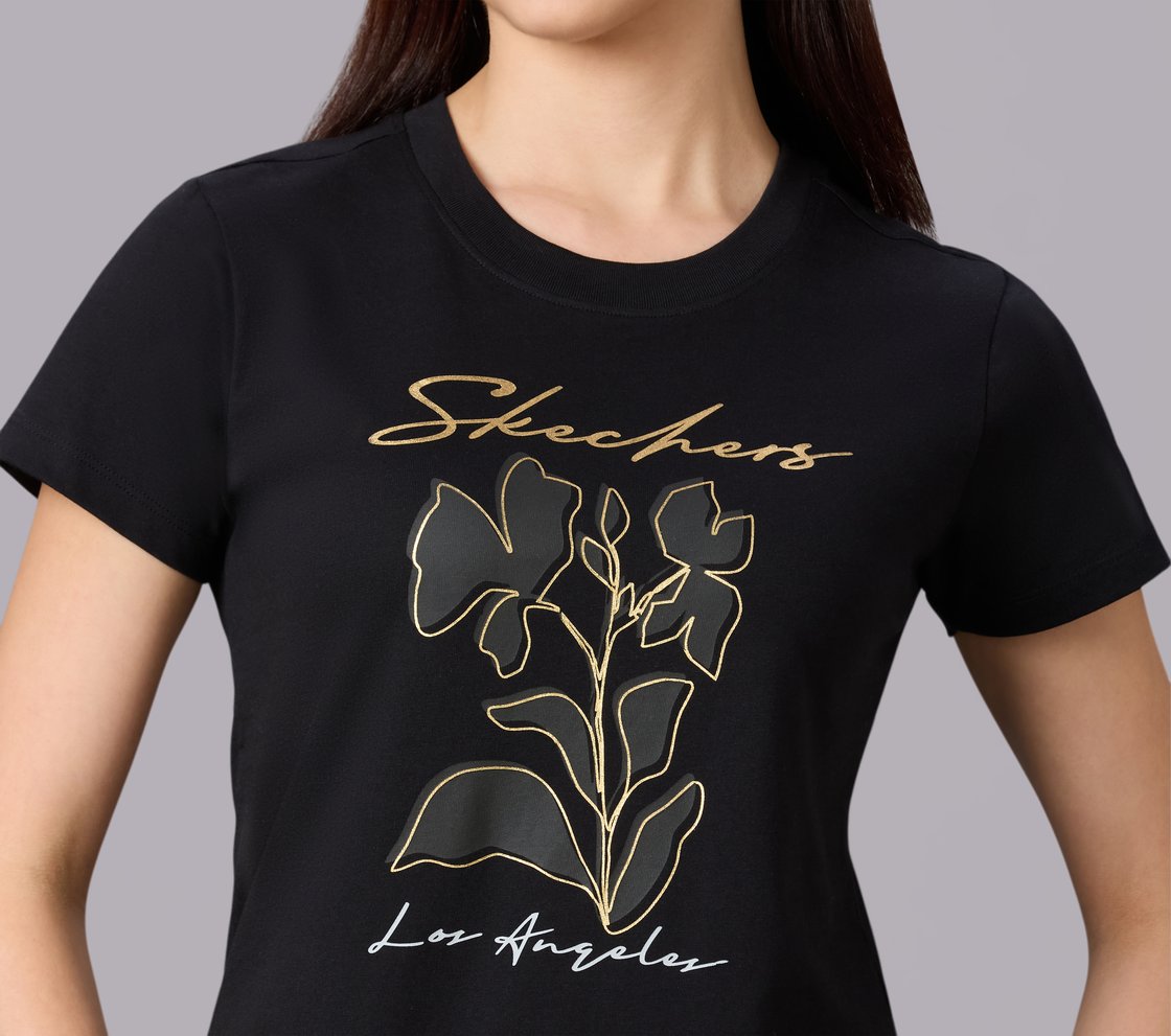 FLORAL FOIL PRINT TEE, BLACK