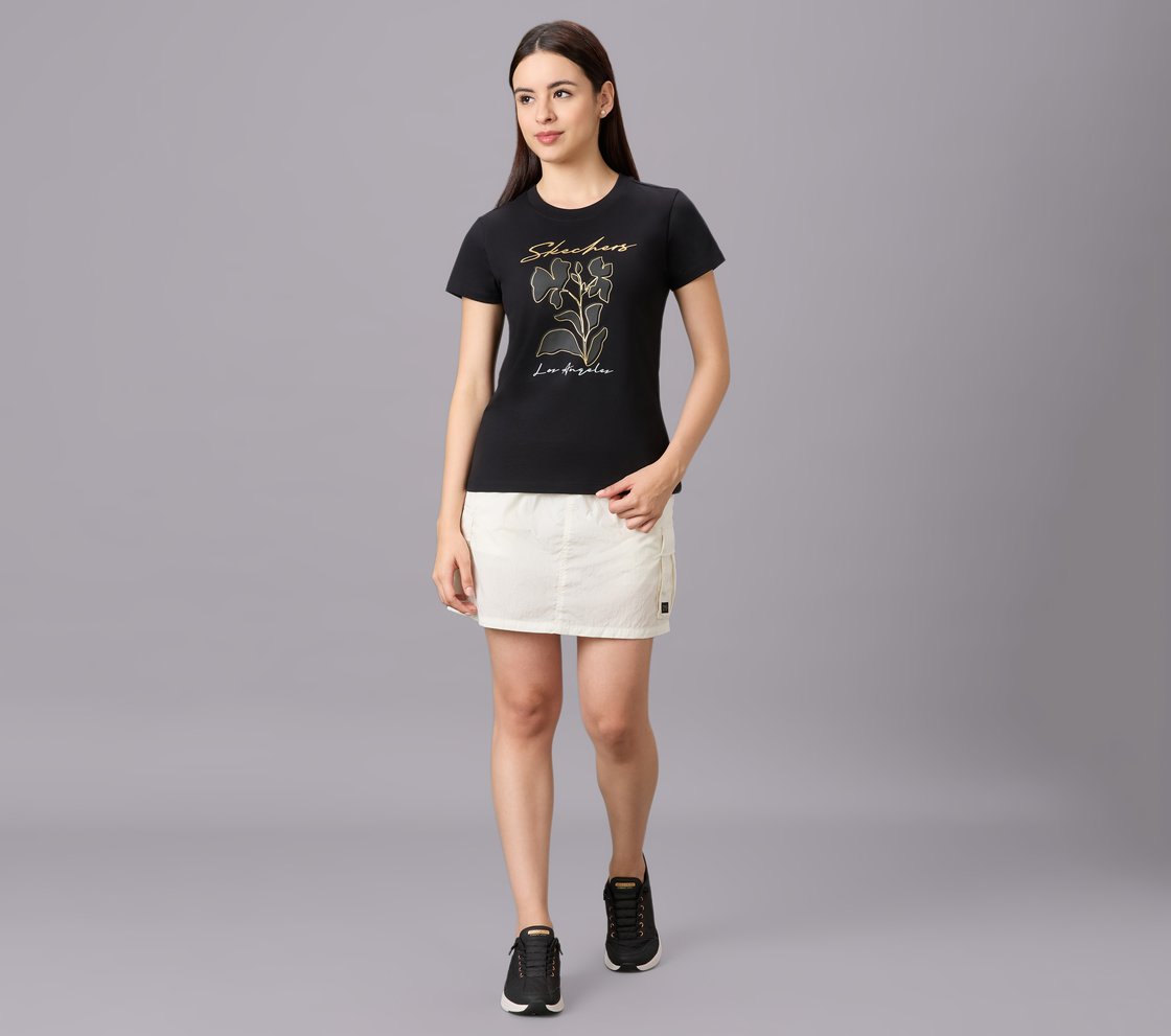 FLORAL FOIL PRINT TEE, BLACK Apparel Right View