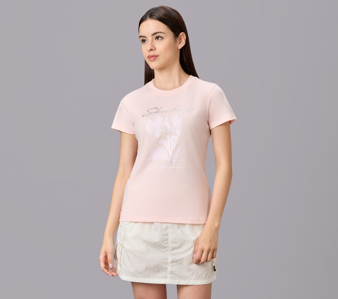 FLORAL FOIL PRINT TEE, WHT/HT PNK/PRPL