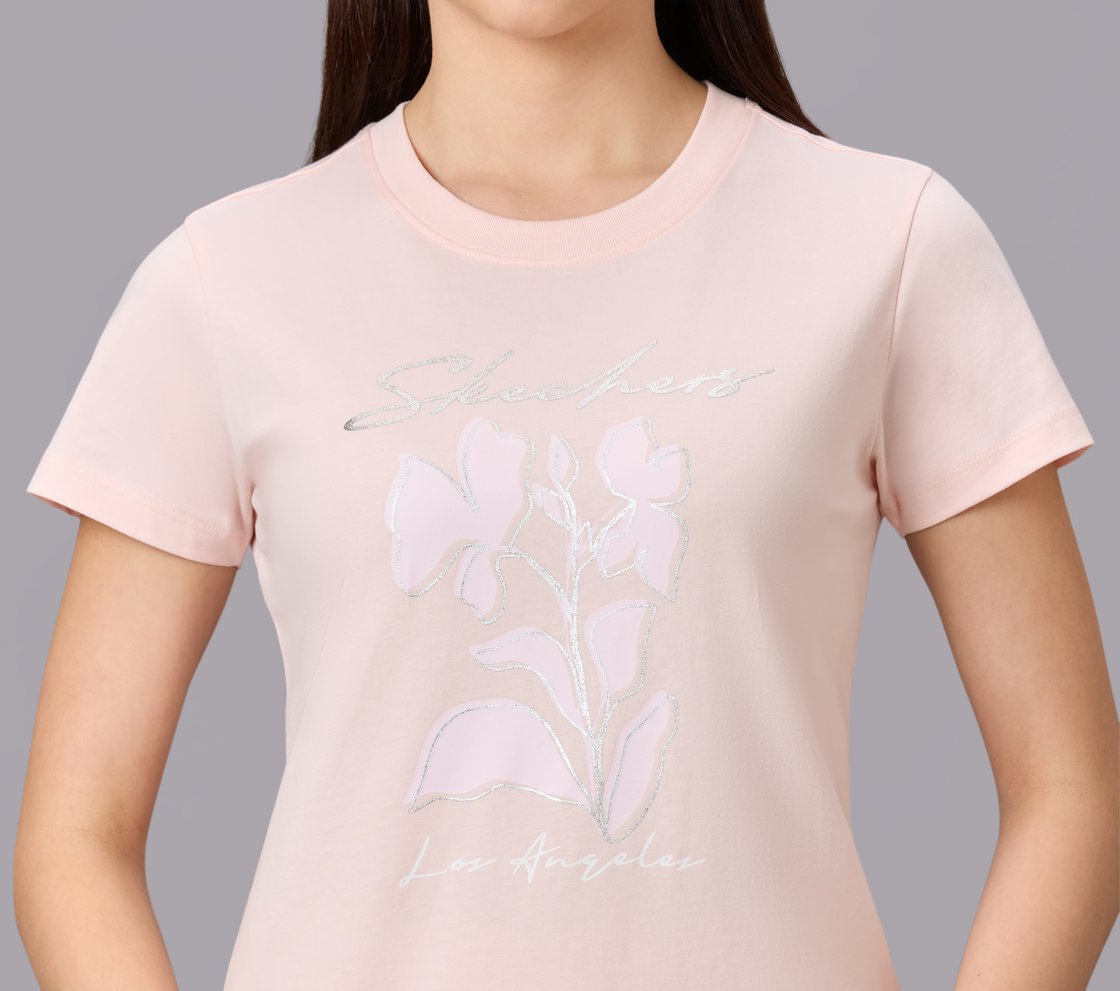 FLORAL FOIL PRINT TEE, WHT/HT PNK/PRPL