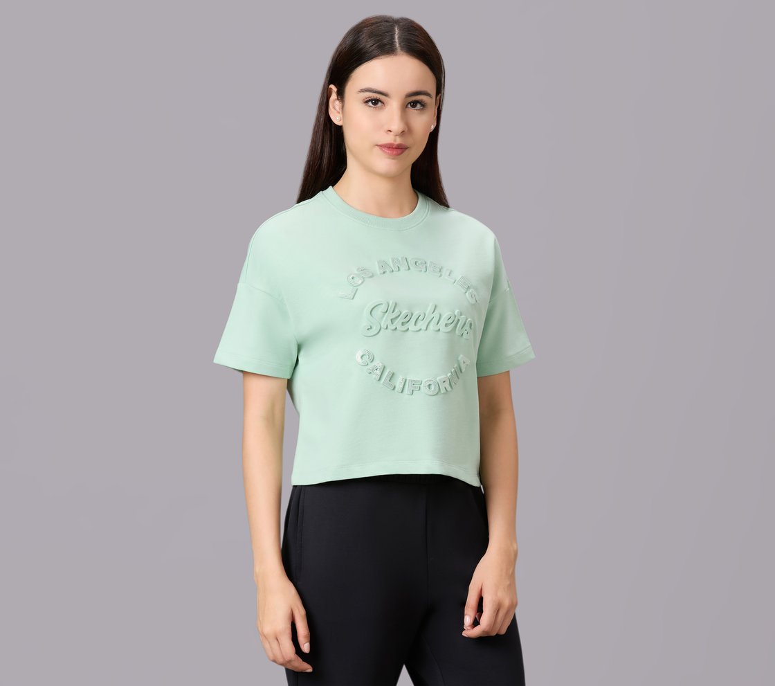 EMBOSSED RHINESTONE TEE, WHITE/GOLD Apparel Bottom View