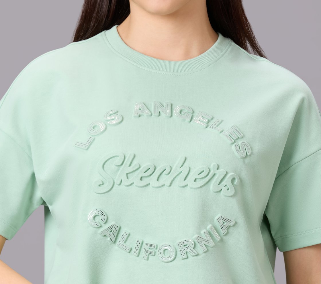 EMBOSSED RHINESTONE TEE, WHITE/GOLD