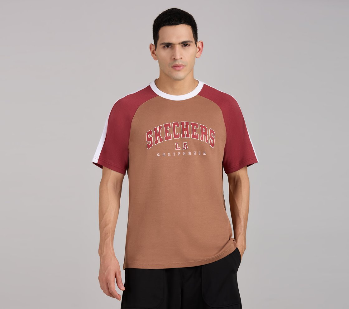SLEEVE COLOR BLOCK TEE, CHOCOLATE/ORANGE Apparel Lateral View