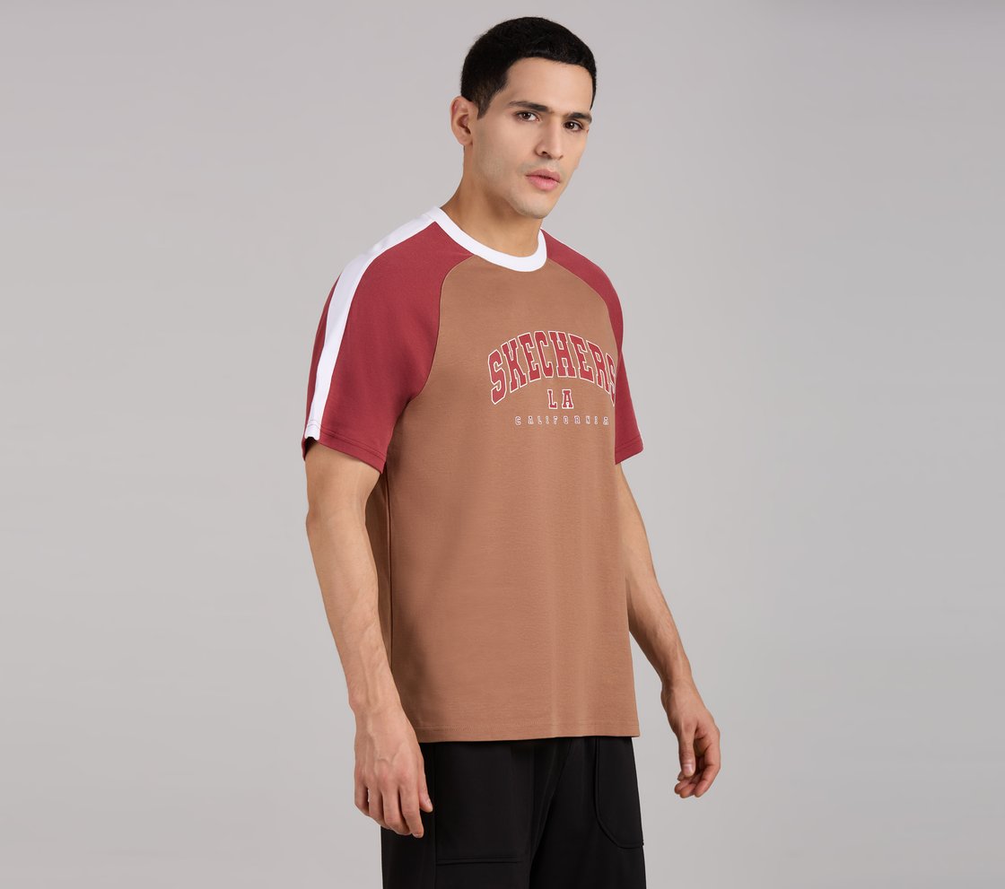 SLEEVE COLOR BLOCK TEE, CHOCOLATE/ORANGE Apparel Bottom View