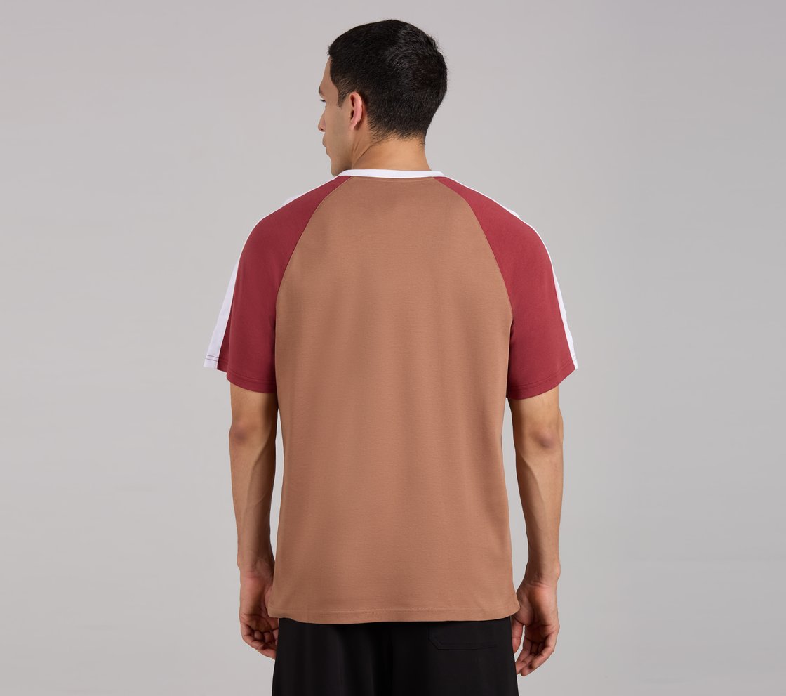 SLEEVE COLOR BLOCK TEE, CHOCOLATE/ORANGE Apparel Left View
