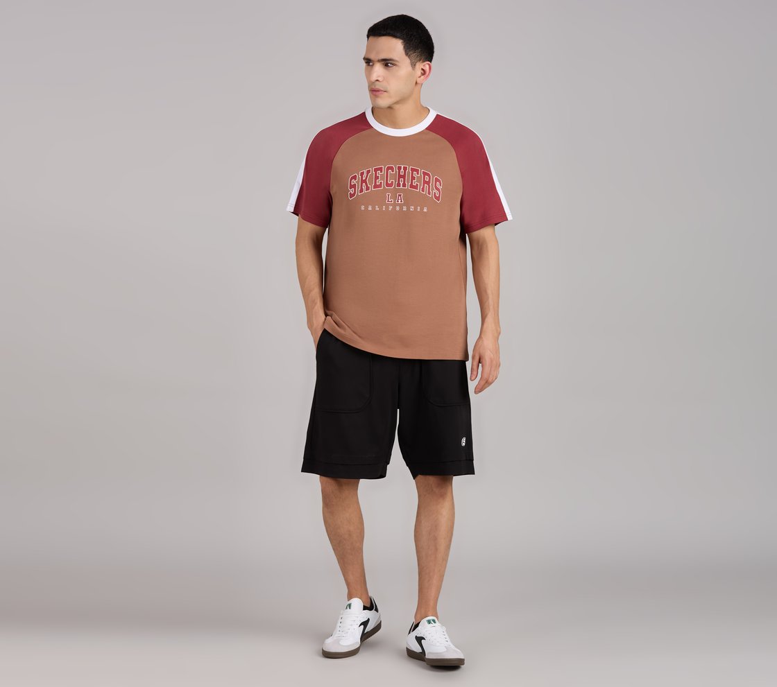 SLEEVE COLOR BLOCK TEE, CHOCOLATE/ORANGE Apparel Right View