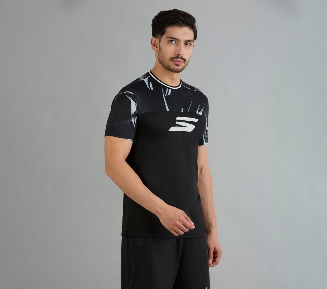BASKETBALL COLOR BLOCK T-SHIRT, BLACK Apparel Bottom View