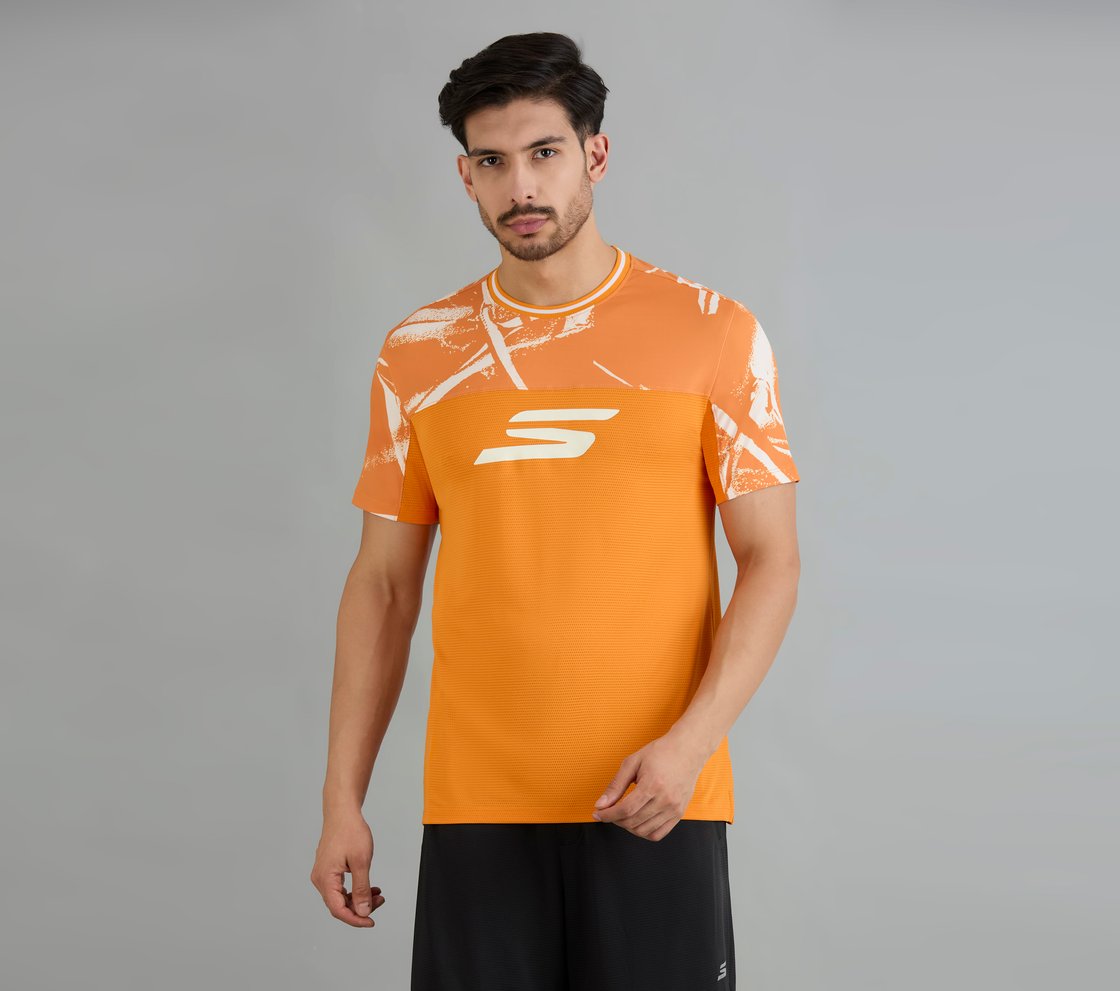 BASKETBALL COLOR BLOCK T-SHIRT, TURQUOISE/CORAL Apparel Lateral View
