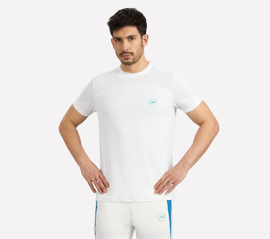 MENS CRICKET T-SHIRT, WHITE Apparel Lateral View