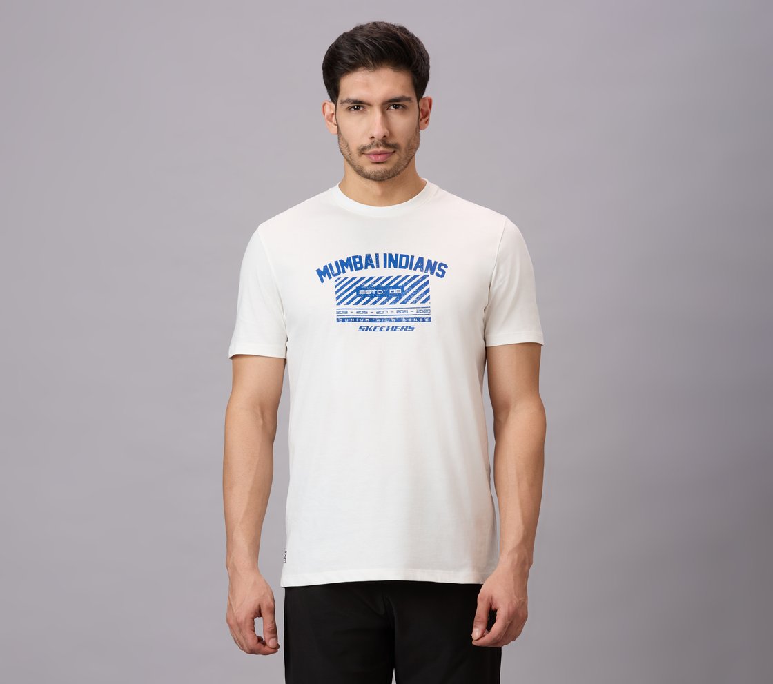 MUMBAI INDIANS DISTRESSED GRAPHIC TEE, WHITE