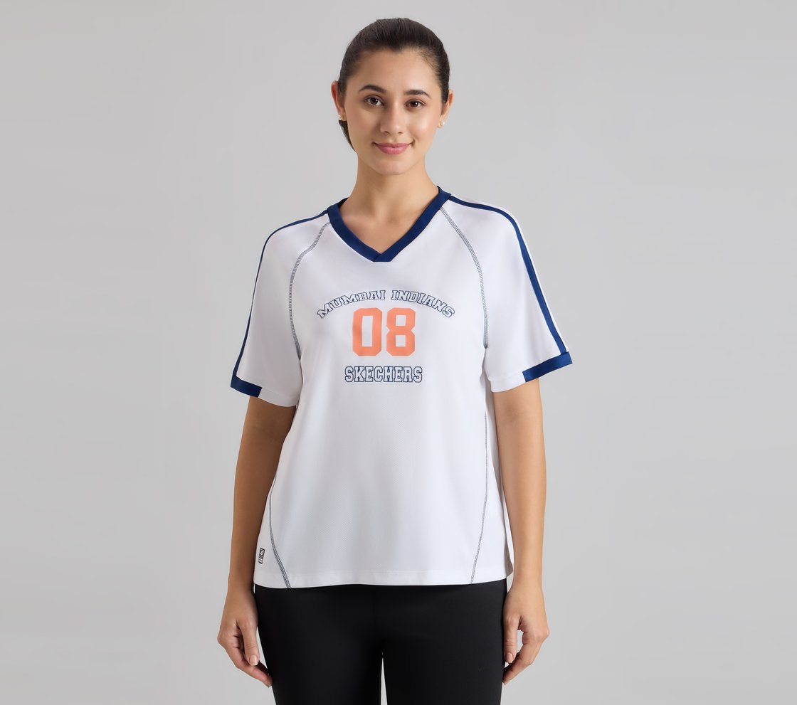 MUMBAI INDIANS V- NECK OVERSIZED TEE, WHITE Apparel Lateral View
