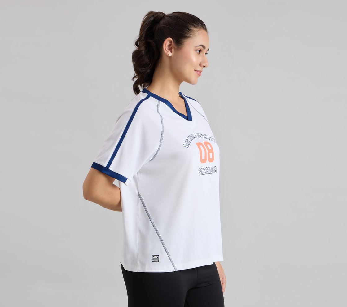 MUMBAI INDIANS V- NECK OVERSIZED TEE, WHITE Apparel Bottom View