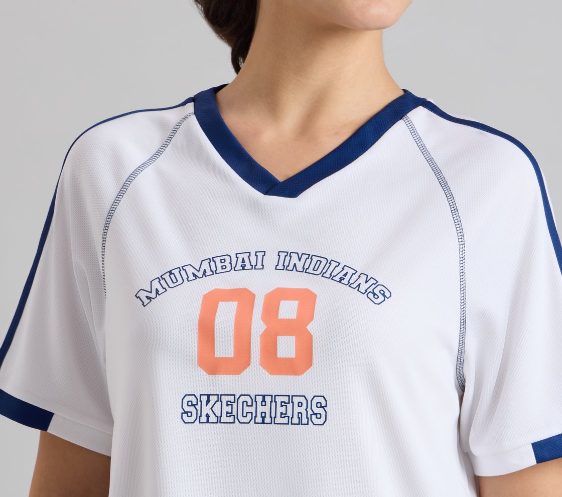 MUMBAI INDIANS V- NECK OVERSIZED TEE, WHITE Apparel Right View