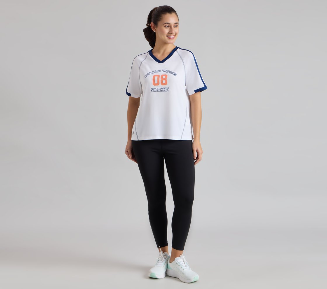 MUMBAI INDIANS V- NECK OVERSIZED TEE, WHITE Apparel Right View