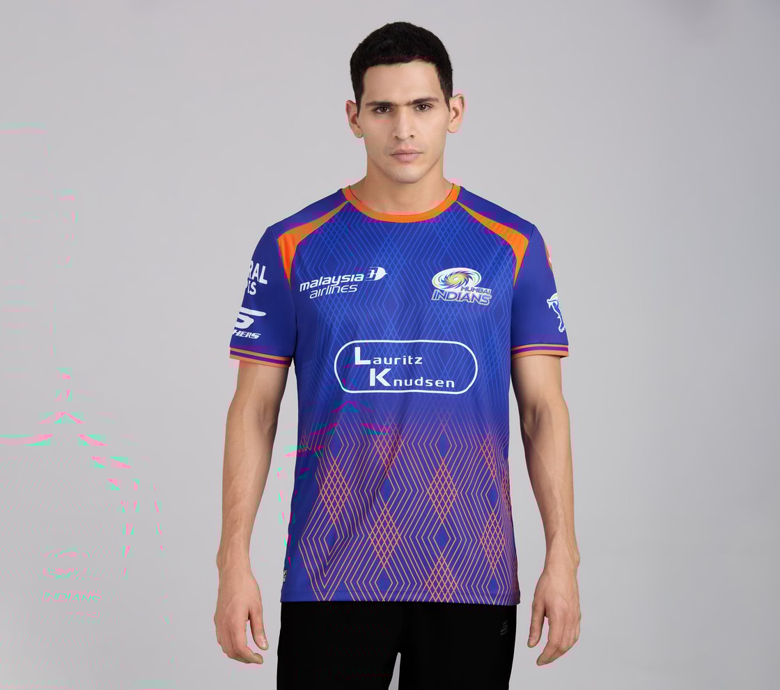 MUMBAI INDIANS IPL MEN'S TRAINING JERSEY 2026, ROYAL/NAVY/LIME Apparel Lateral View