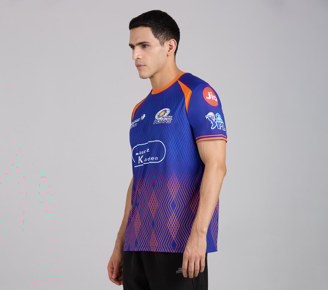 MUMBAI INDIANS IPL MEN'S TRAINING JERSEY 2026, ROYAL/NAVY/LIME Apparel Top View