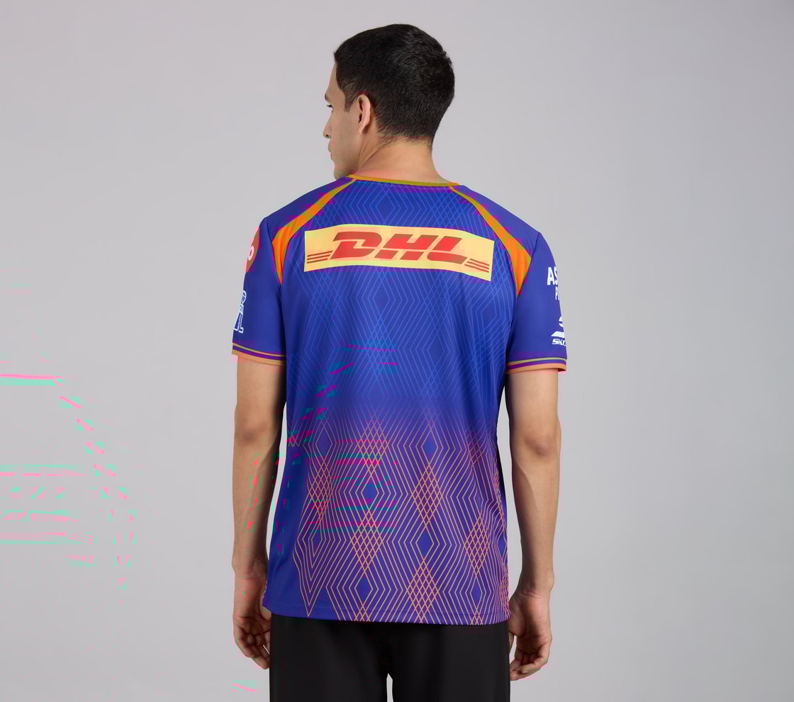 MUMBAI INDIANS IPL MEN'S TRAINING JERSEY 2026, ROYAL/NAVY/LIME Apparel Left View