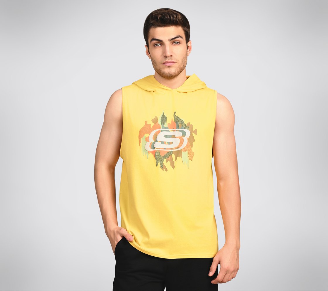 OASIS CAMO HOODIE TANK, RED/YELLOW