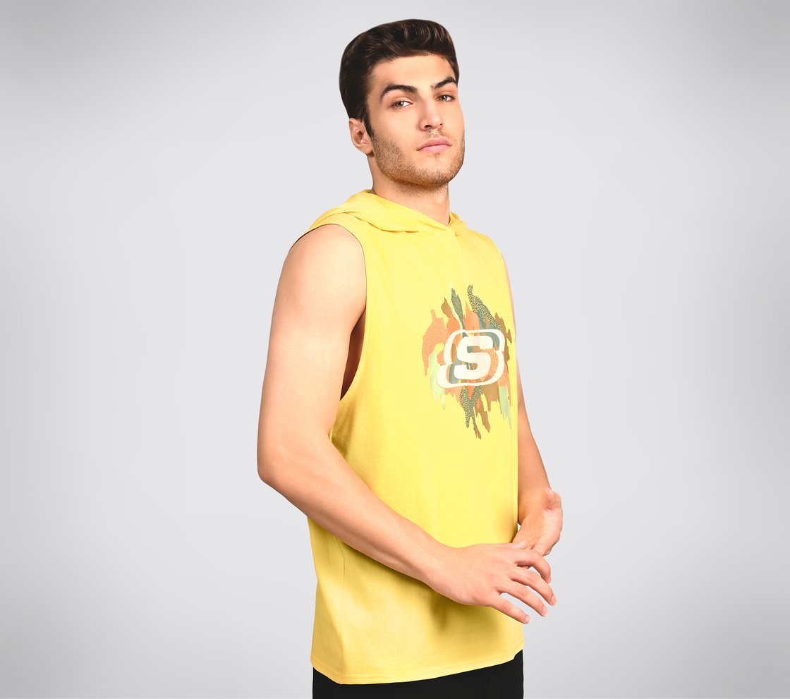 OASIS CAMO HOODIE TANK, RED/YELLOW Apparel Bottom View