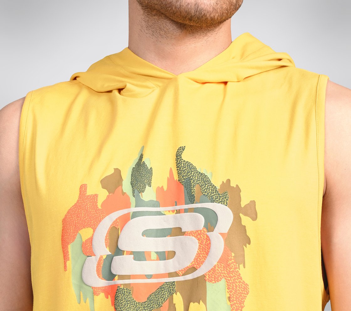 OASIS CAMO HOODIE TANK, RED/YELLOW Apparel Right View