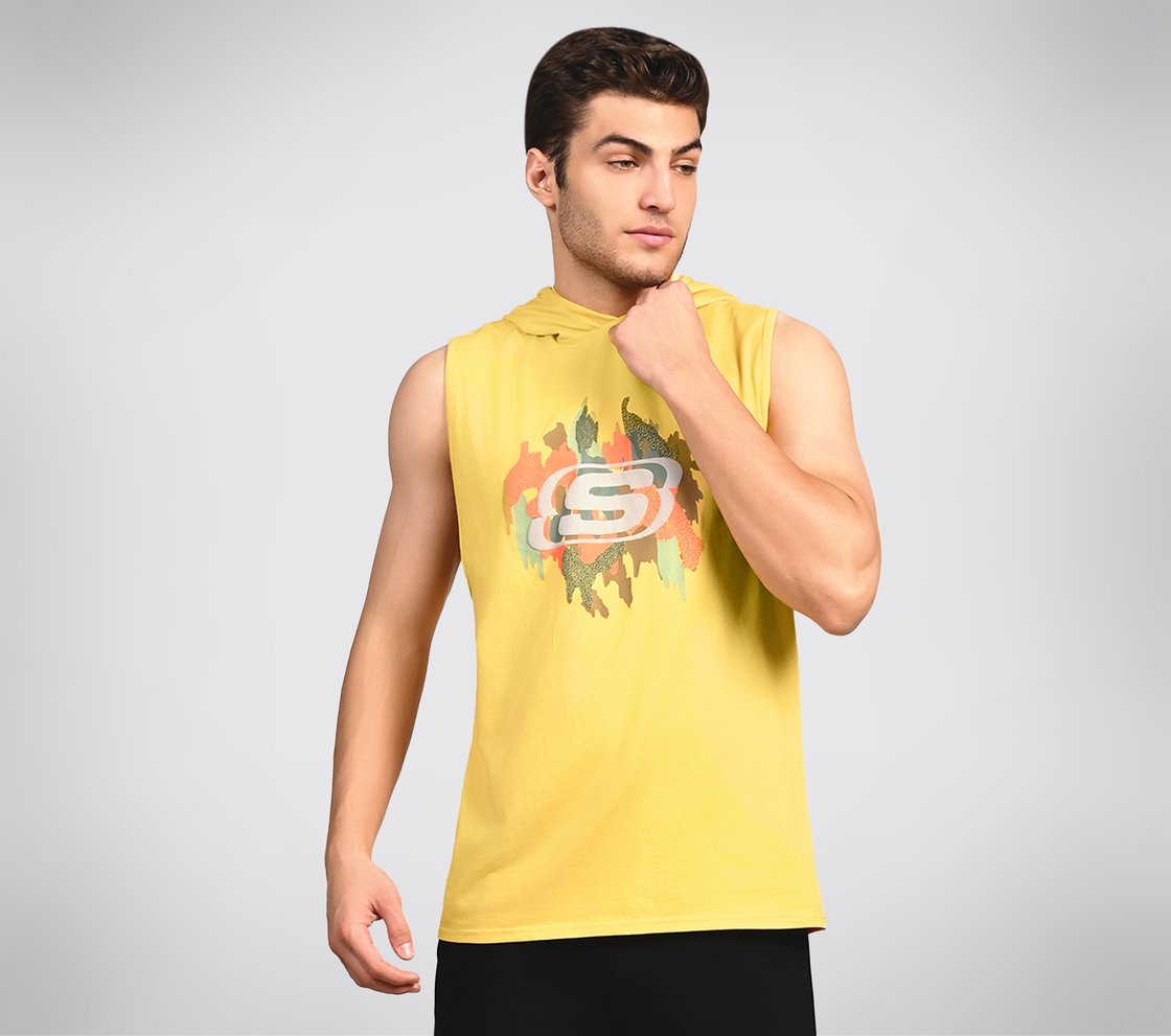 OASIS CAMO HOODIE TANK, RED/YELLOW Apparel Right View