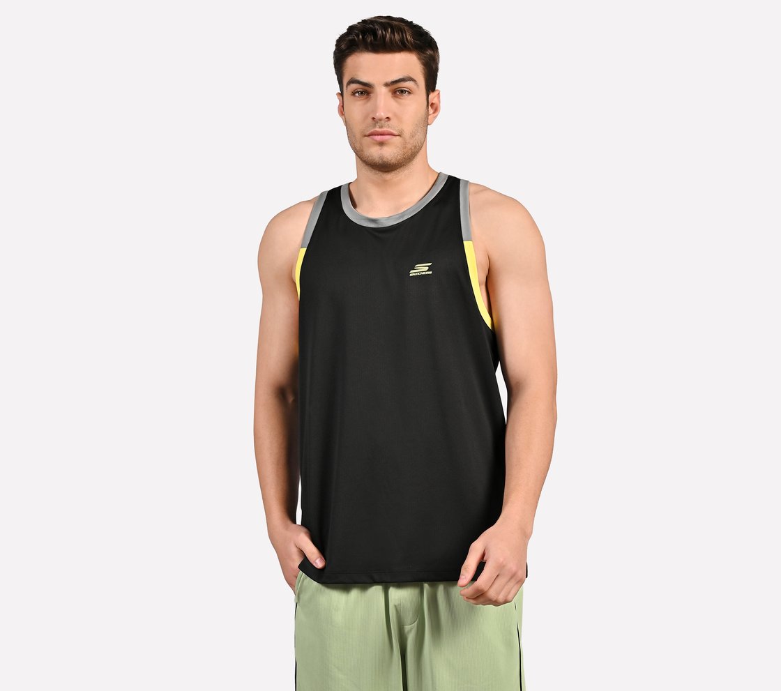 CUT AND SEW PERFORMANCE TANK, GRAY/GREEN Apparel Lateral View