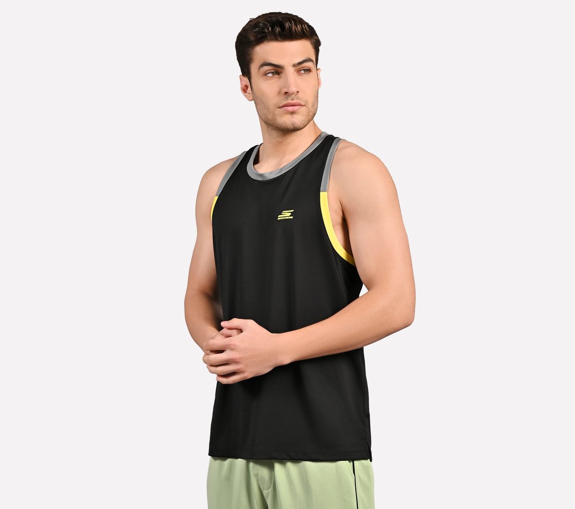 CUT AND SEW PERFORMANCE TANK, GRAY/GREEN Apparel Top View