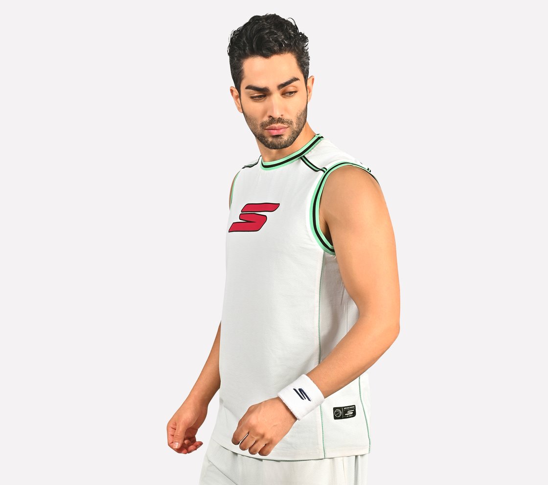 SKECHERS BASKETBALL MENS TANK, LIME/MULTI Apparel Top View