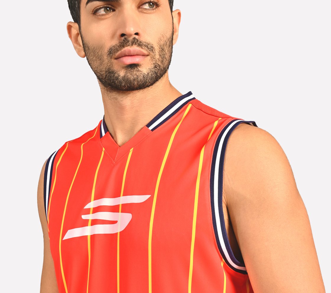 BASKETBALL V NECK TANK, WHITE/BLACK/ORANGE