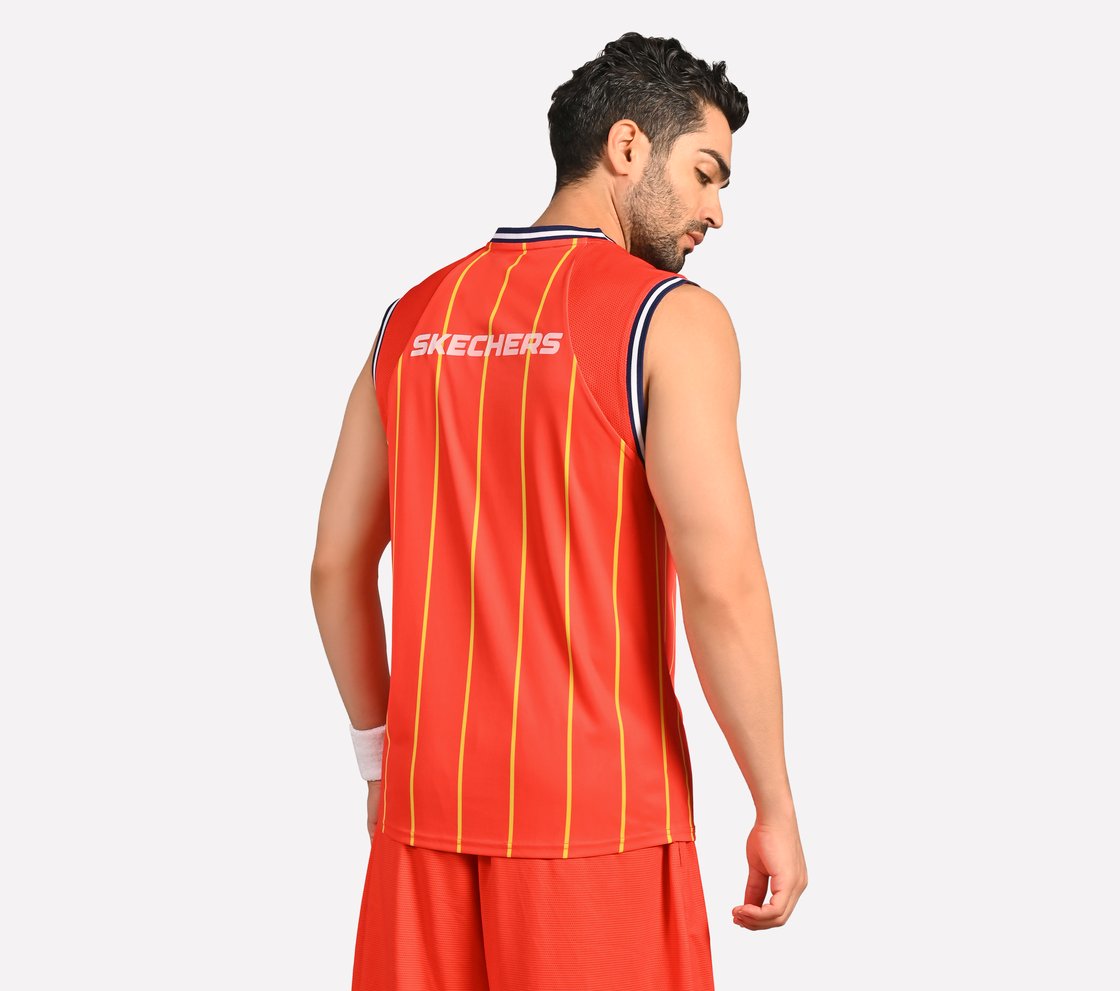 BASKETBALL V NECK TANK, WHITE/BLACK/ORANGE