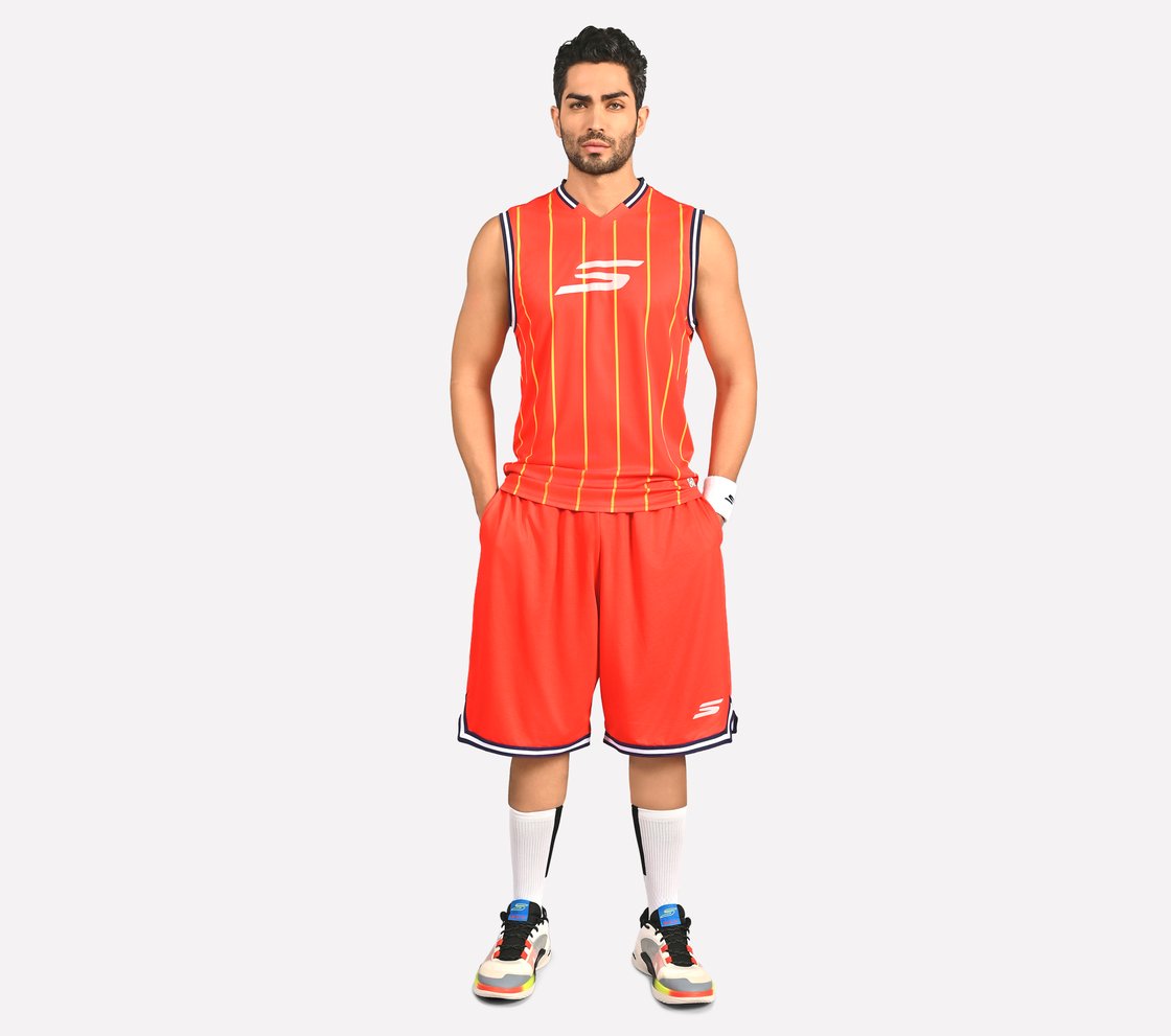 BASKETBALL V NECK TANK, WHITE/BLACK/ORANGE