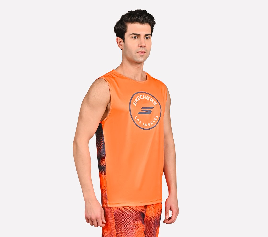 MENS SOCCER PERFORMANCE TANK, TAUPE/ ORANGE