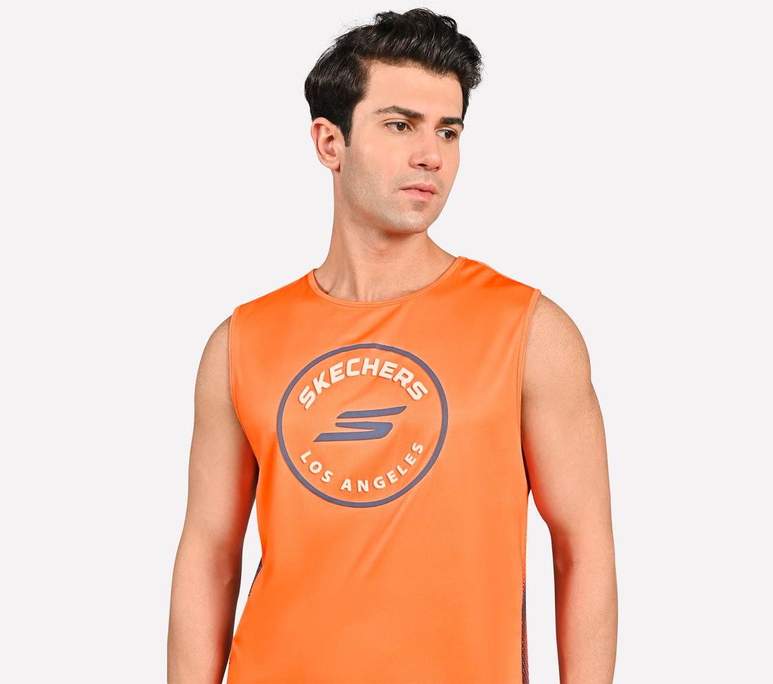 MENS SOCCER PERFORMANCE TANK, TAUPE/ ORANGE Apparel Right View