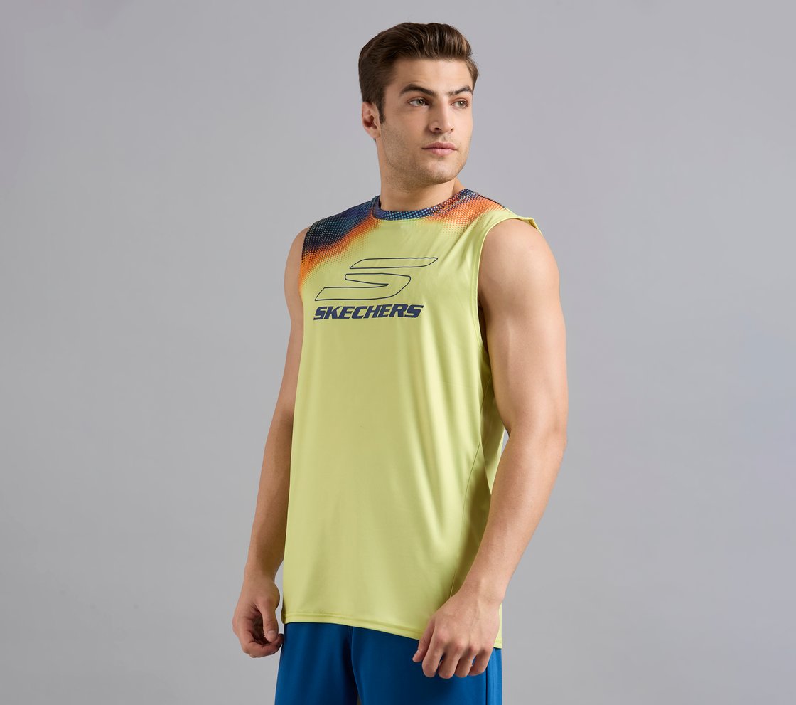 SHOULDER GRAFFITI PICKLEBALL TANK, MINT/YELLOW Apparel Top View