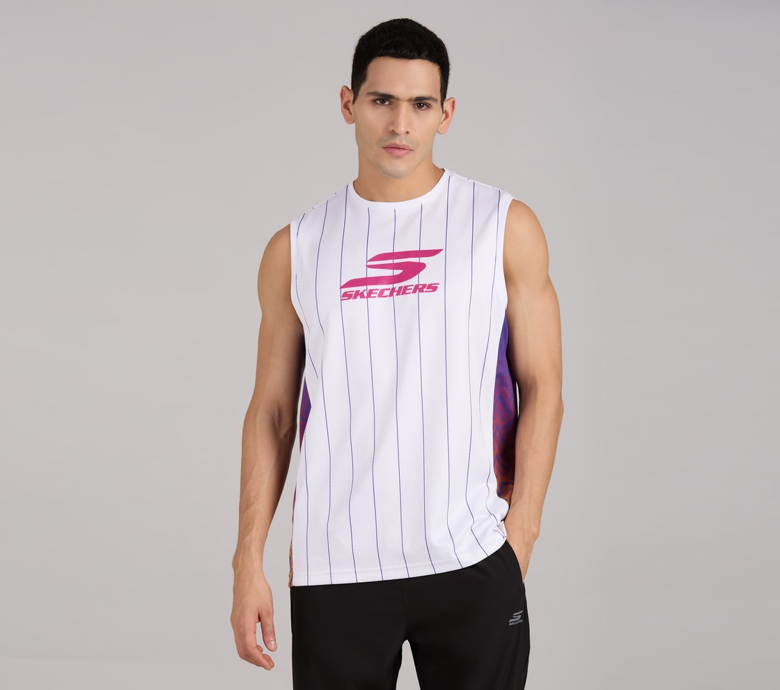 BASKETBALL STRIPER TANK, WHITE Apparel Lateral View
