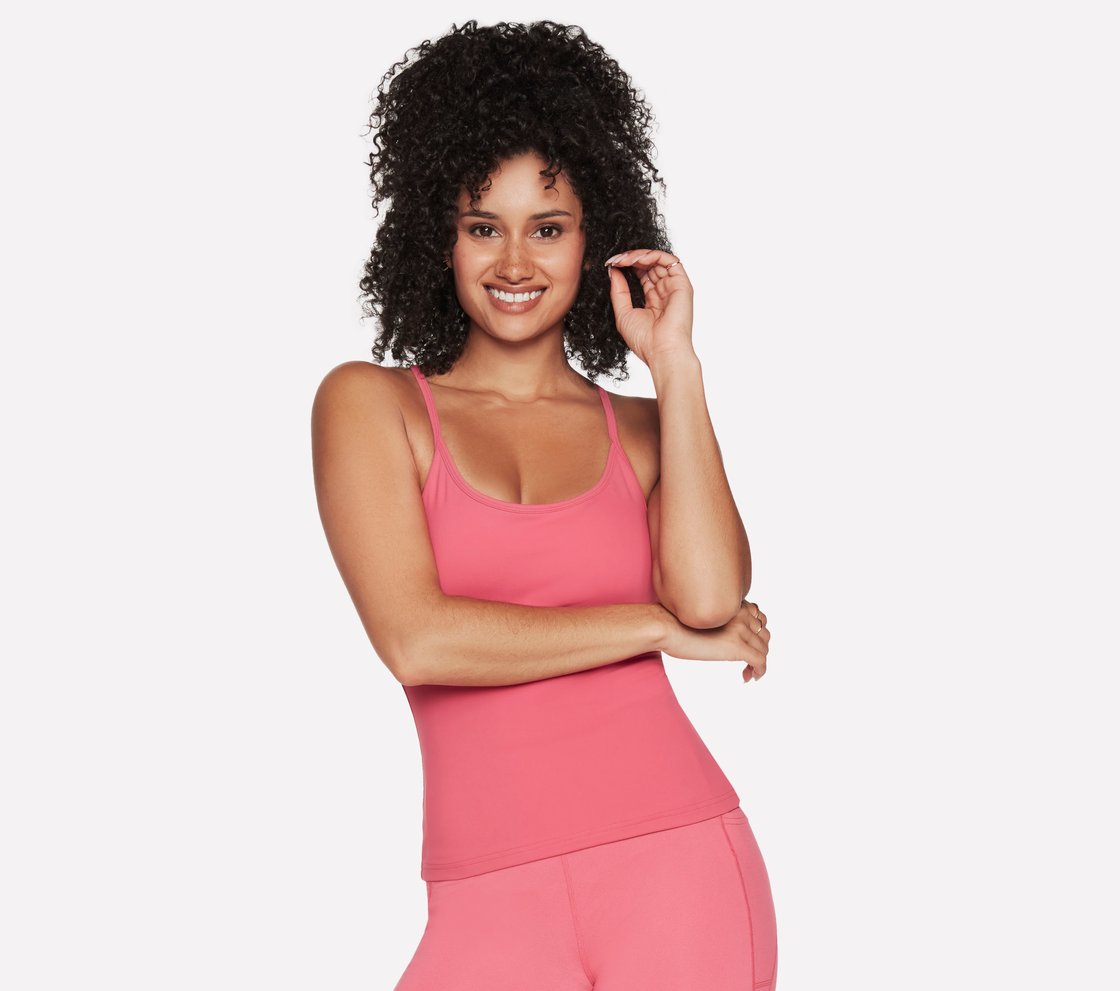 GOWALK RACERBACK SHELF BRA CA, RED/BLUE Apparel Lateral View