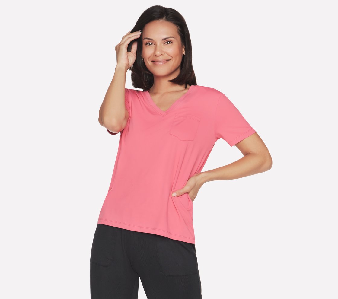 GODRI SERENE V-NECK T-SHIRT, RED/BLUE Apparel Lateral View
