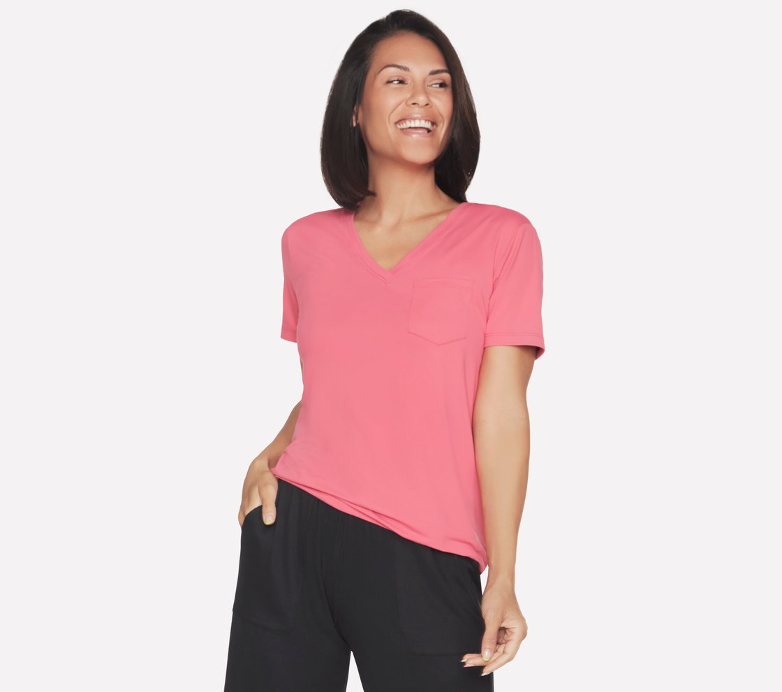GODRI SERENE V-NECK T-SHIRT, RED/BLUE Apparel Bottom View