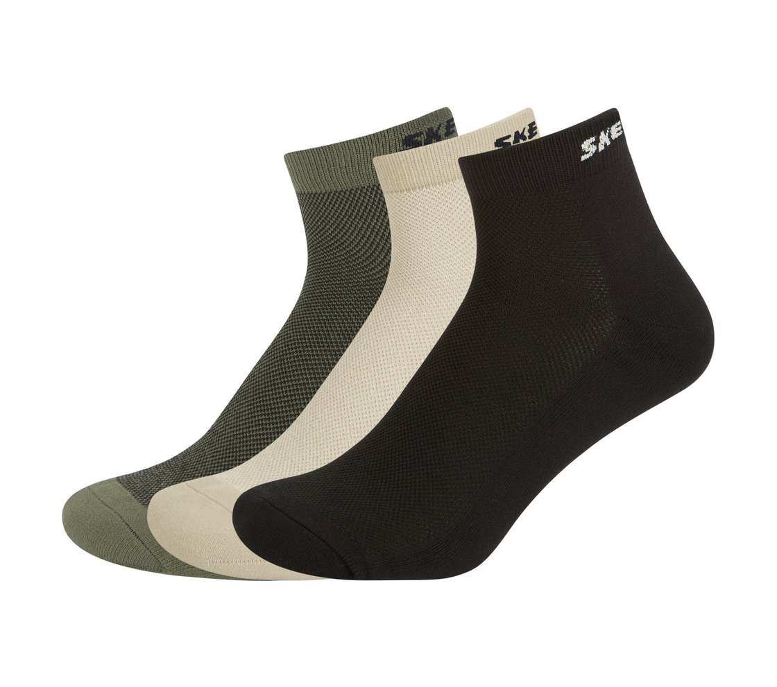 3PK MENS JACQUARD HALF TERRY ANKLE, BLACK/OLIVE Accessories Lateral View