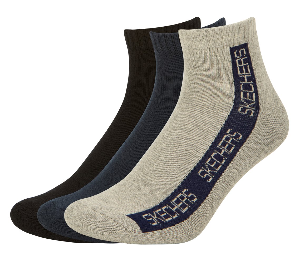 3PK MENS CONTRAST HALF TERRY ANKLE, BLACK/CHARCOAL/BLUE Accessories Lateral View