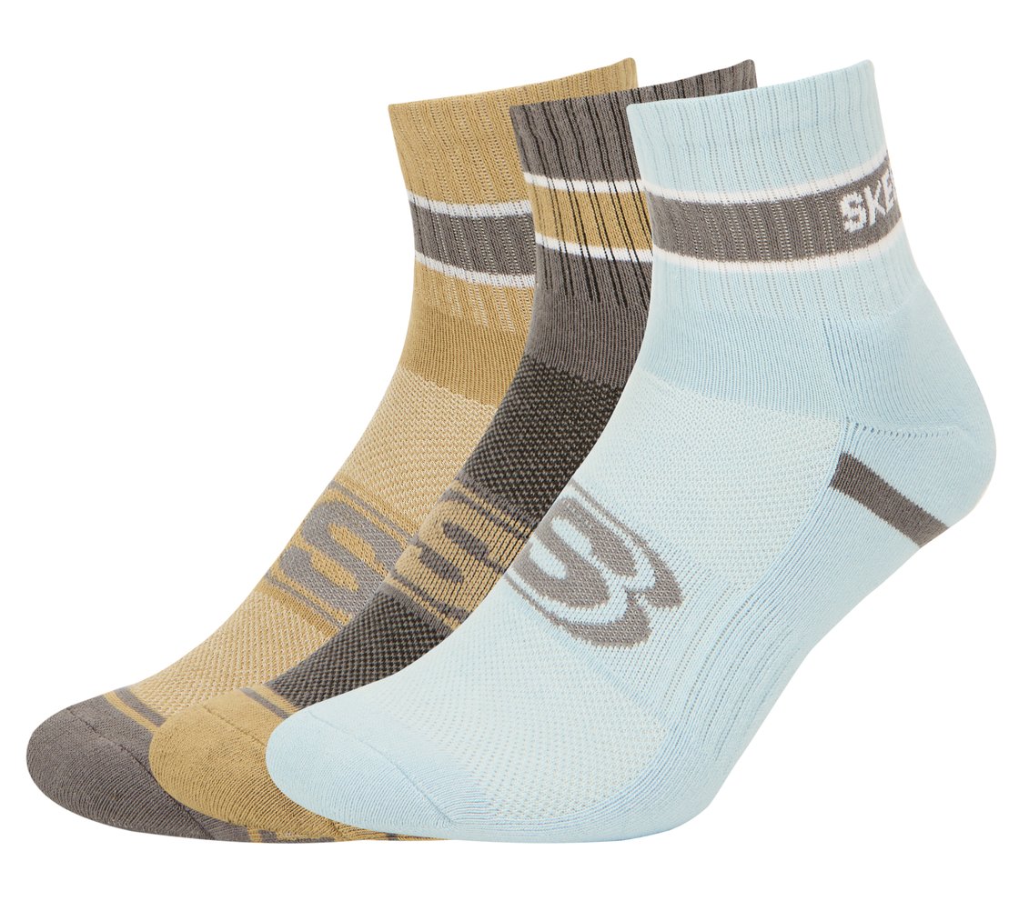 3PK MENS EMBROIDERED HALF TERRY QTR CREW, BROWN/BLUE