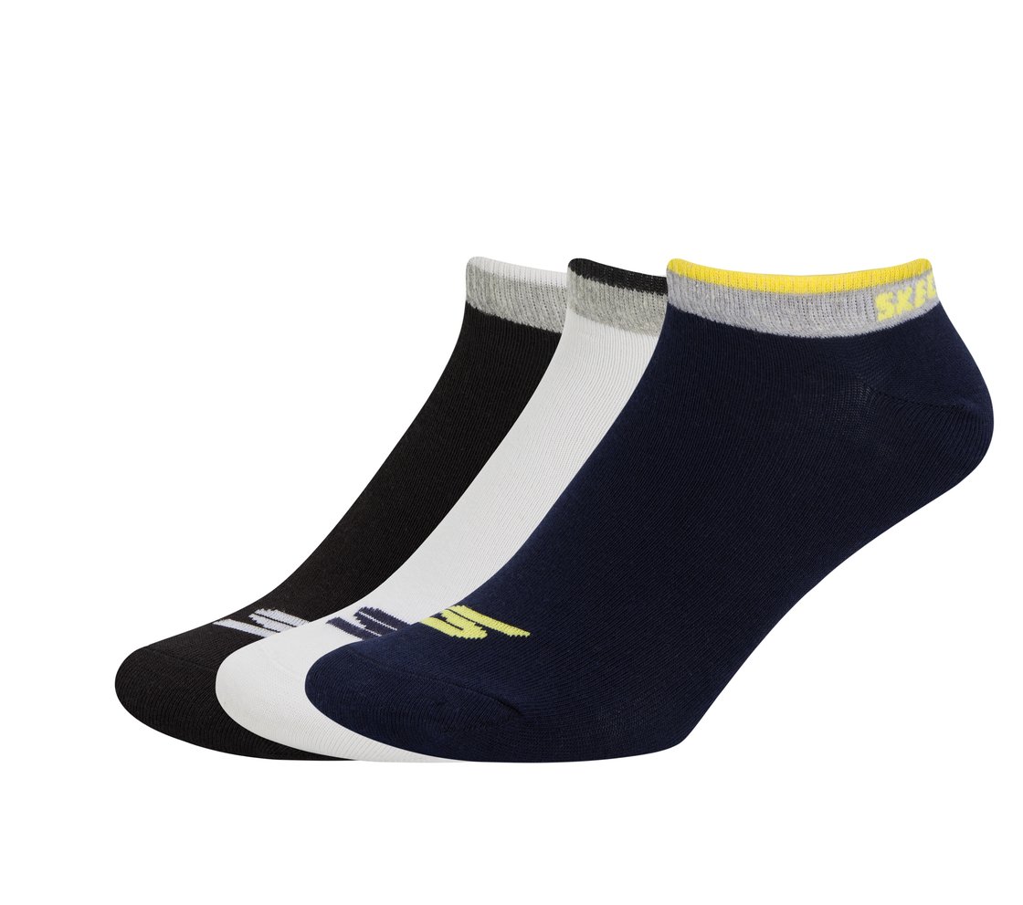 3PK MENS NON TERRY LOW CUT, WHITE/BLACK/BLUE Accessories Lateral View
