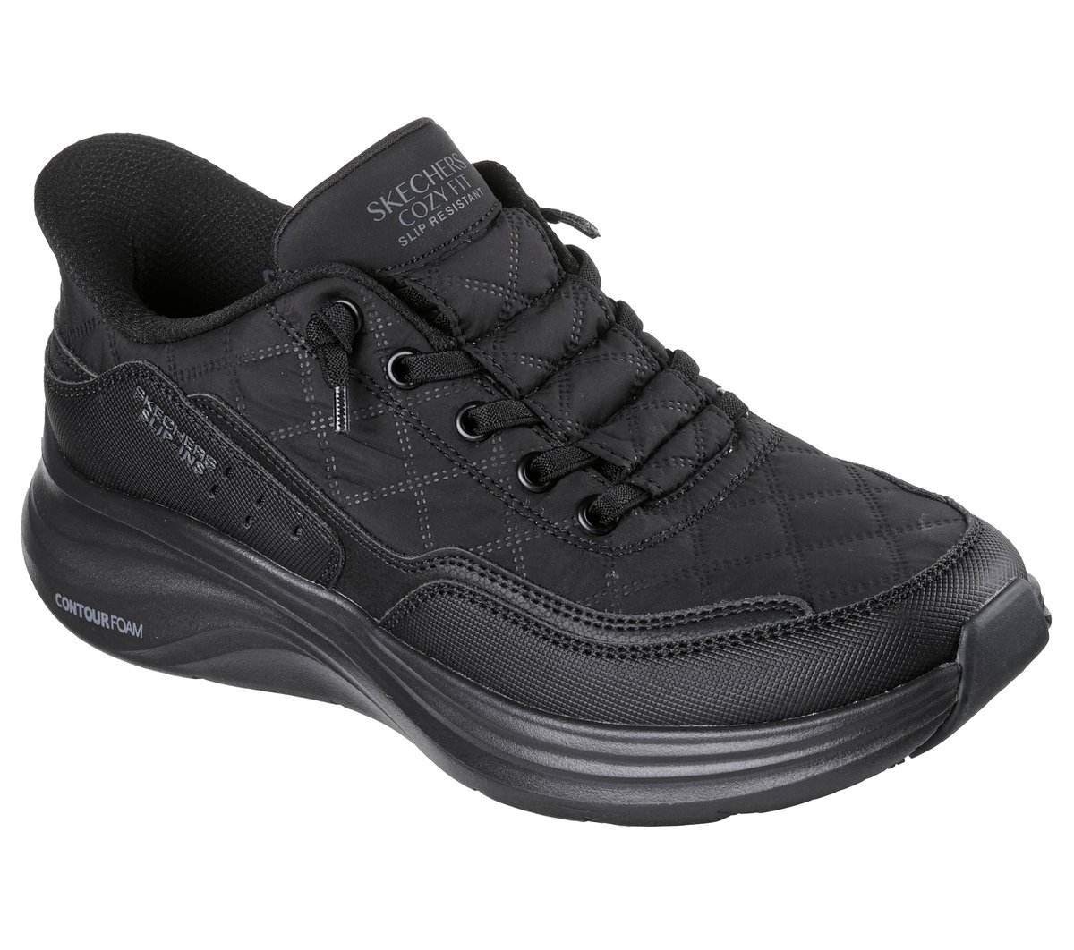 Skechers Slip-ins Work Slip-Resistant: Contour Foam - Cozy Fit — BLACK