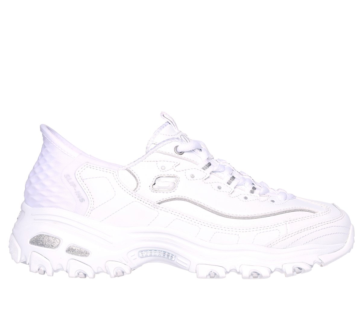 Skechers Slip-ins: D'Lites — WHITE / SILVER