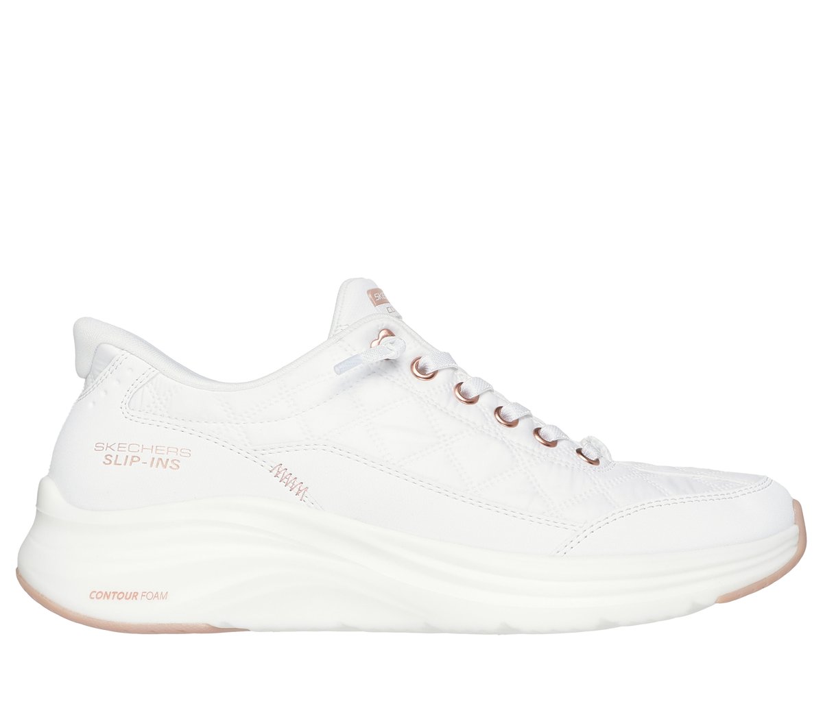 Skechers Slip-ins: Contour Foam - Cozy Fit Golden Hour — WHITE / ROSE GOLD