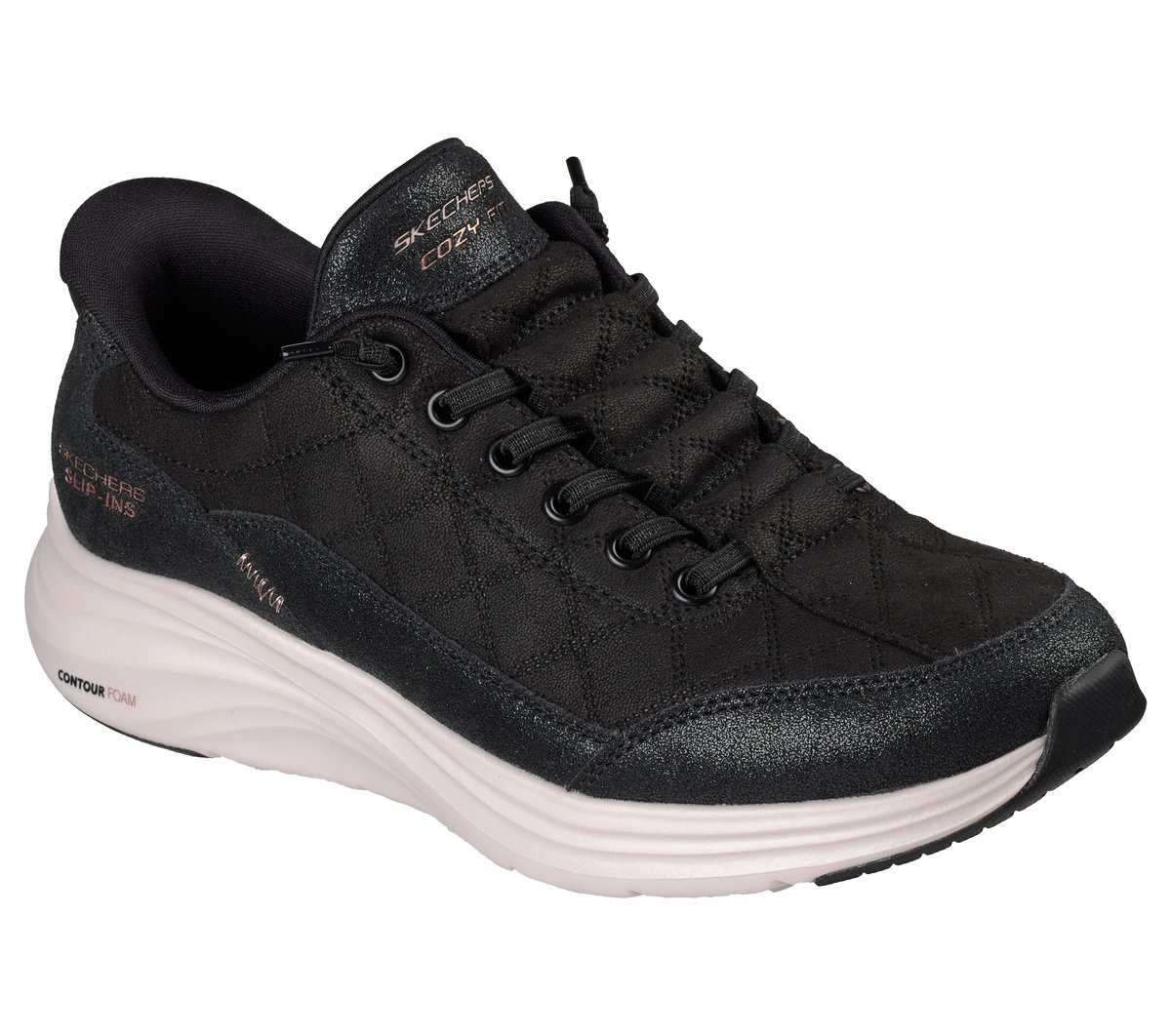 Skechers Slip-ins: Contour Foam - Cozy Fit Natural Ease — BLACK / ROSE GOLD