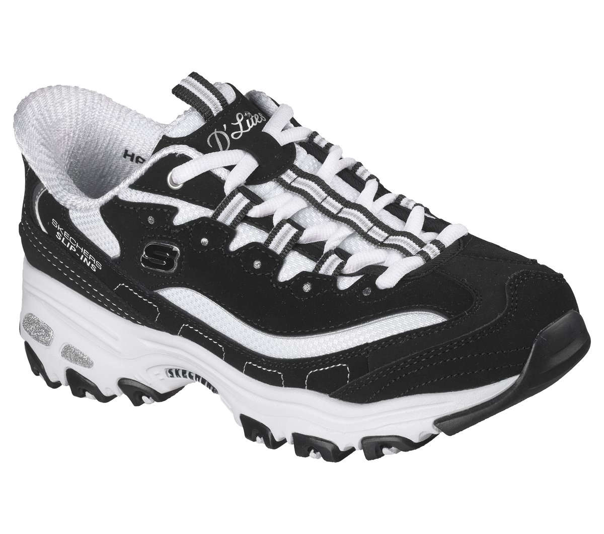 Skechers Slip-ins: D'Lites - Fan Girl — BLACK / WHITE